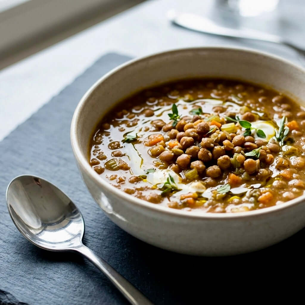 Zuppa di roveja con olio extravergine biologico